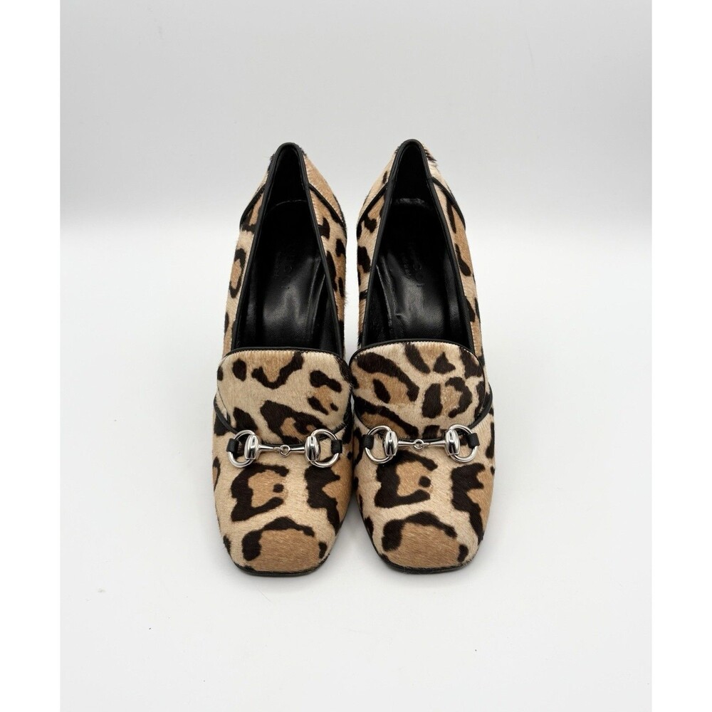 Gucci Pony Hair Cheetah Print Block Heels w/ Silver Horse-bit Accent Sz EU 36 - Picture 3 of 10